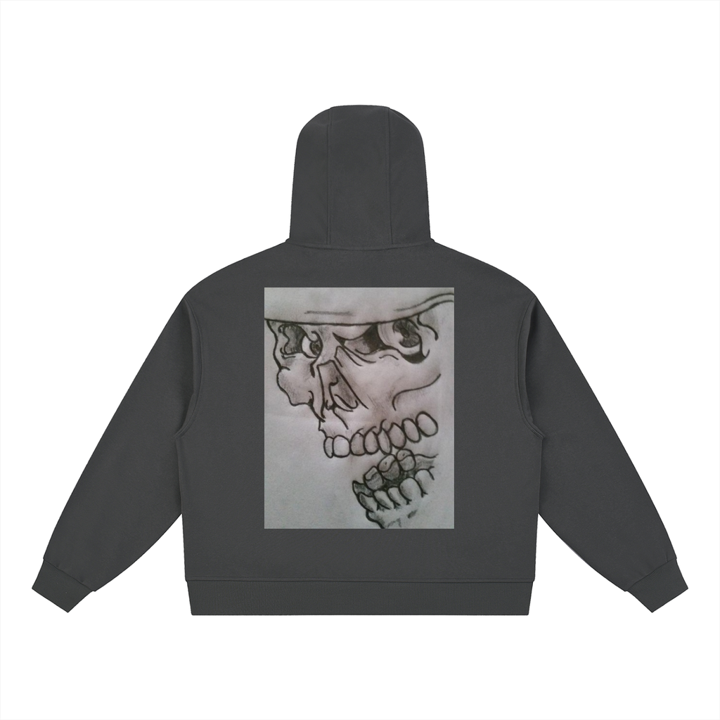 Skull Drawing Boxy Button Placket Hoodie