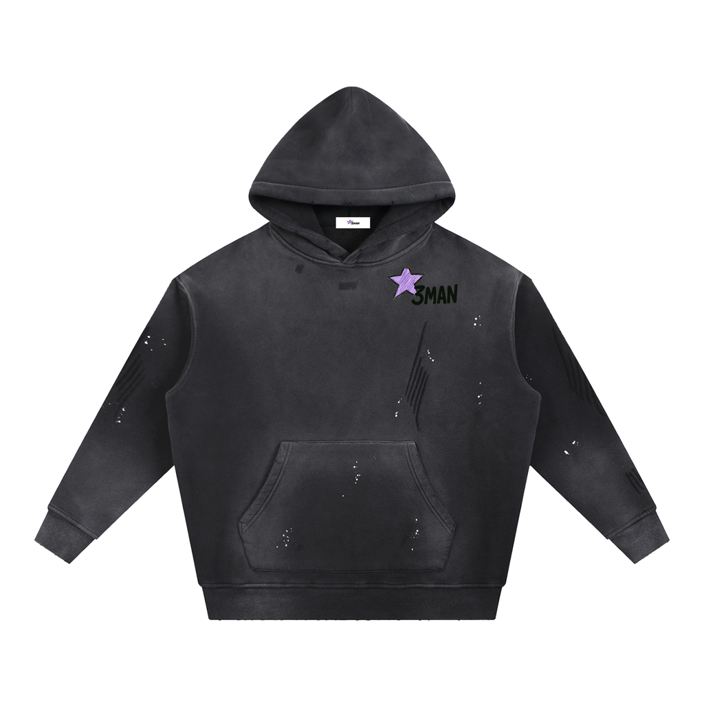Elephant Vintage Washed Frayed Fleece Hoodie