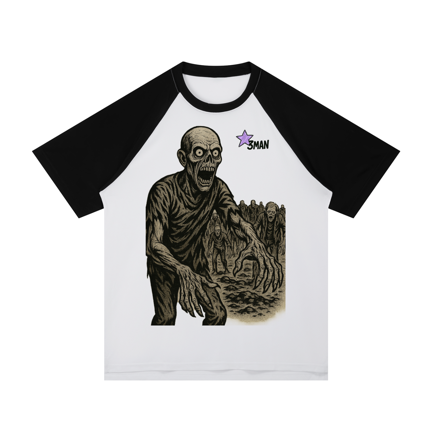 Zombie Contrast Raglan Sleeve Mesh T-Shirt
