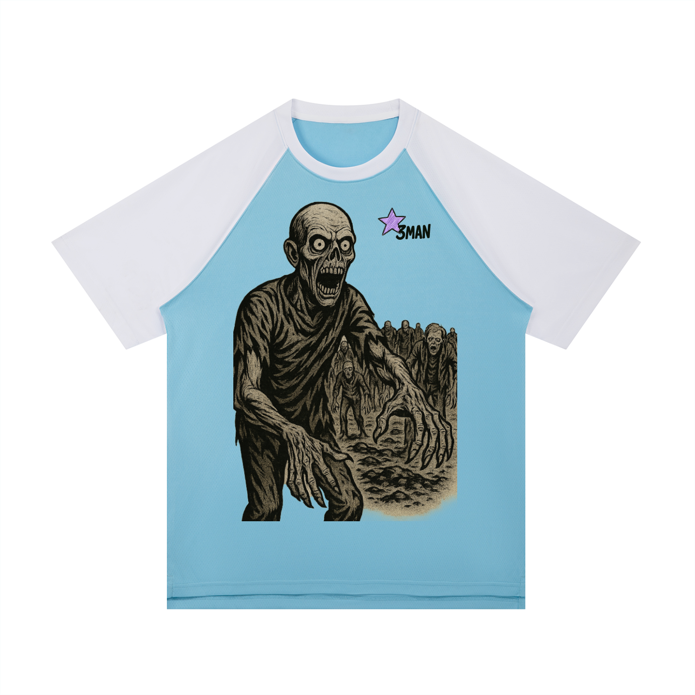 Zombie Contrast Raglan Sleeve Mesh T-Shirt