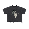 Unicorn Vintage Wash Boxy Distressed Hem T-Shirt