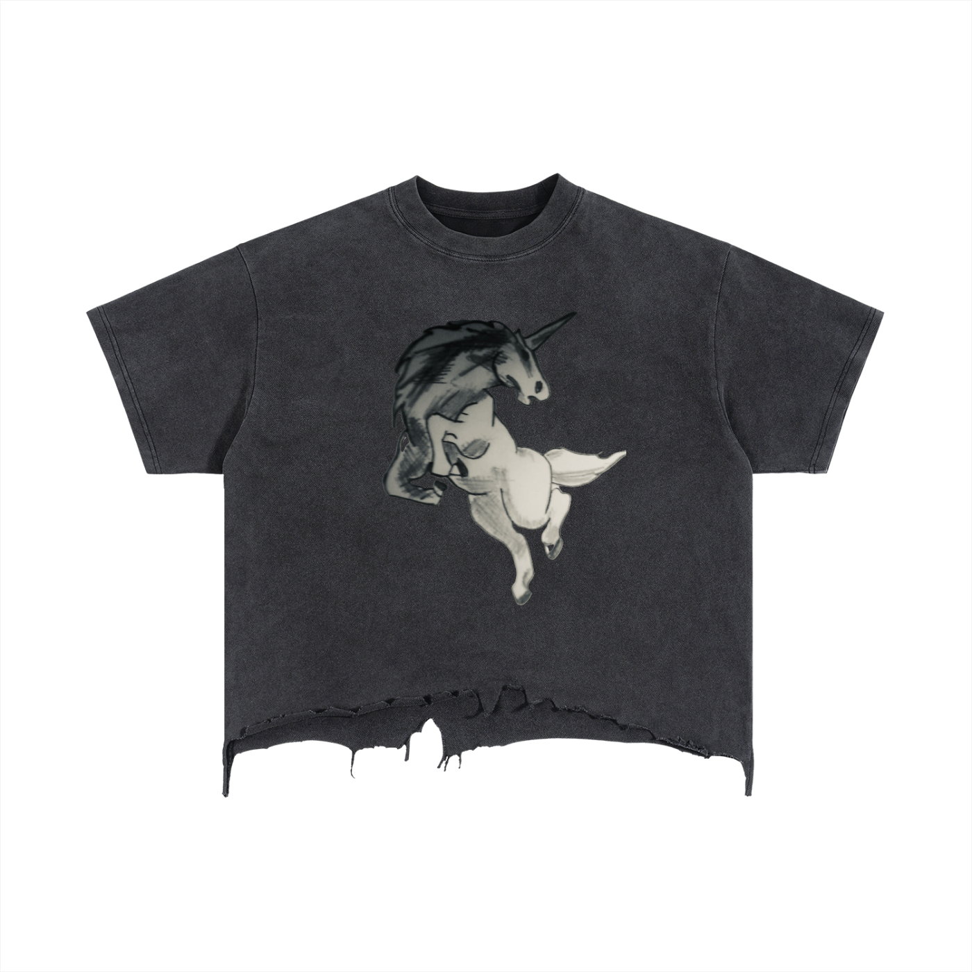 Unicorn Vintage Wash Boxy Distressed Hem T-Shirt
