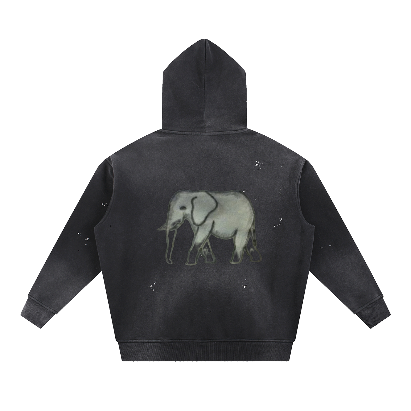 Elephant Vintage Washed Frayed Fleece Hoodie