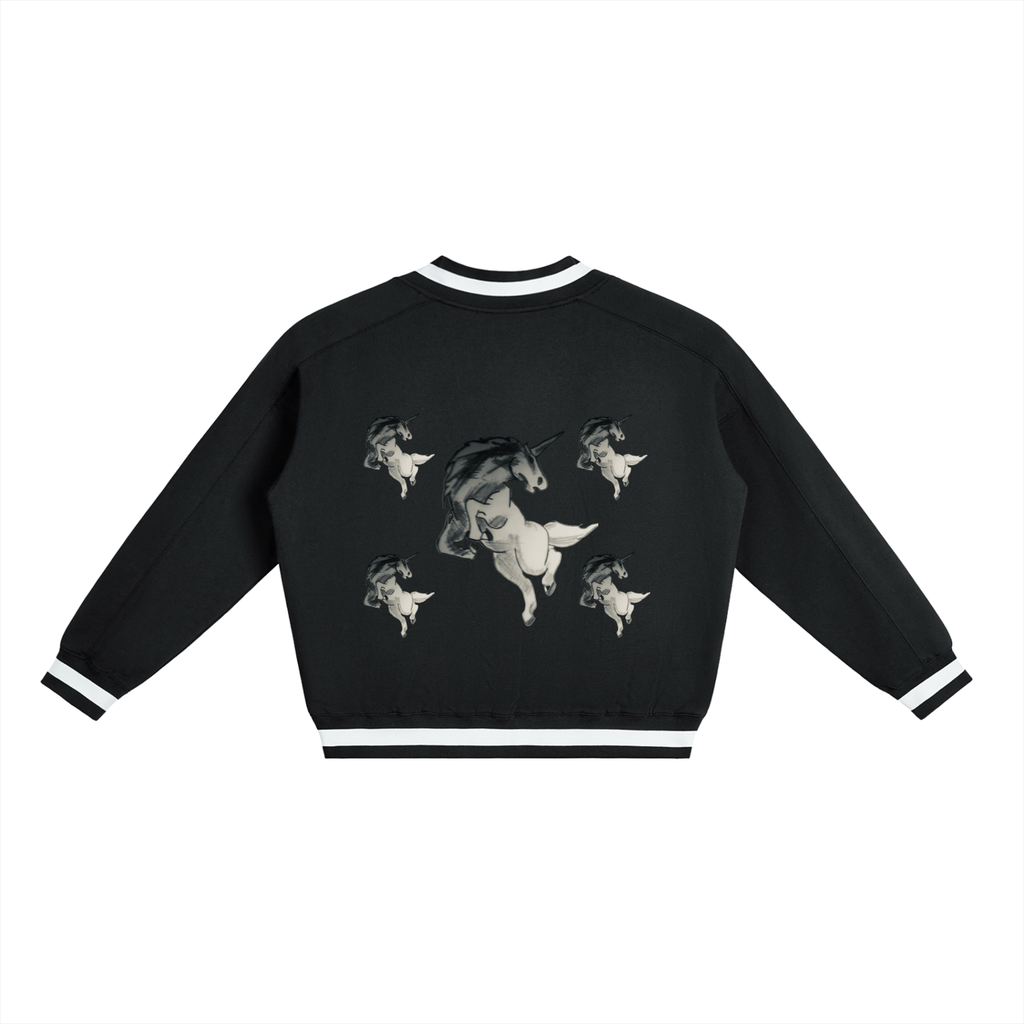 unicorn V-Neck Contrast Collar Boxy Sweatshirt