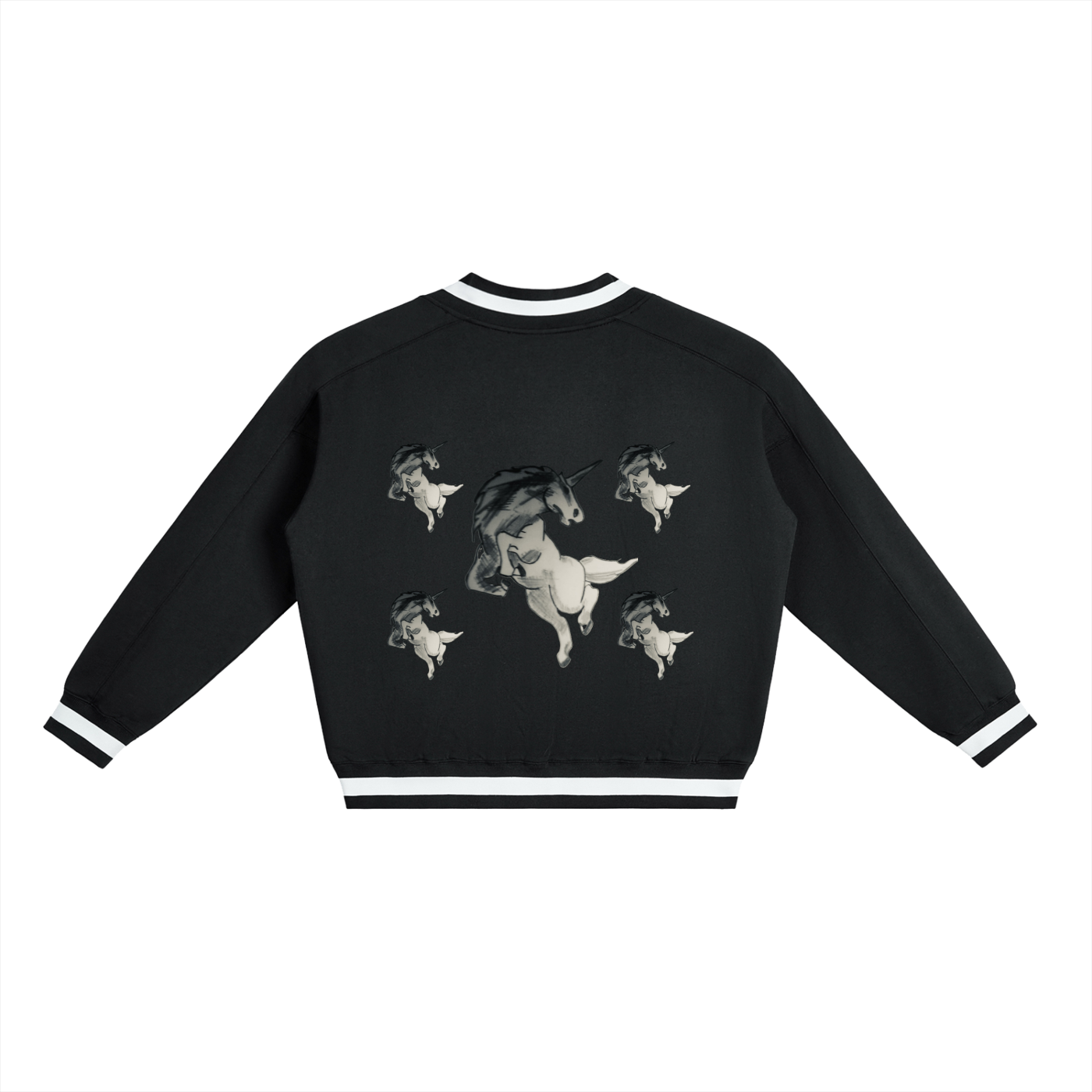 unicorn V-Neck Contrast Collar Boxy Sweatshirt