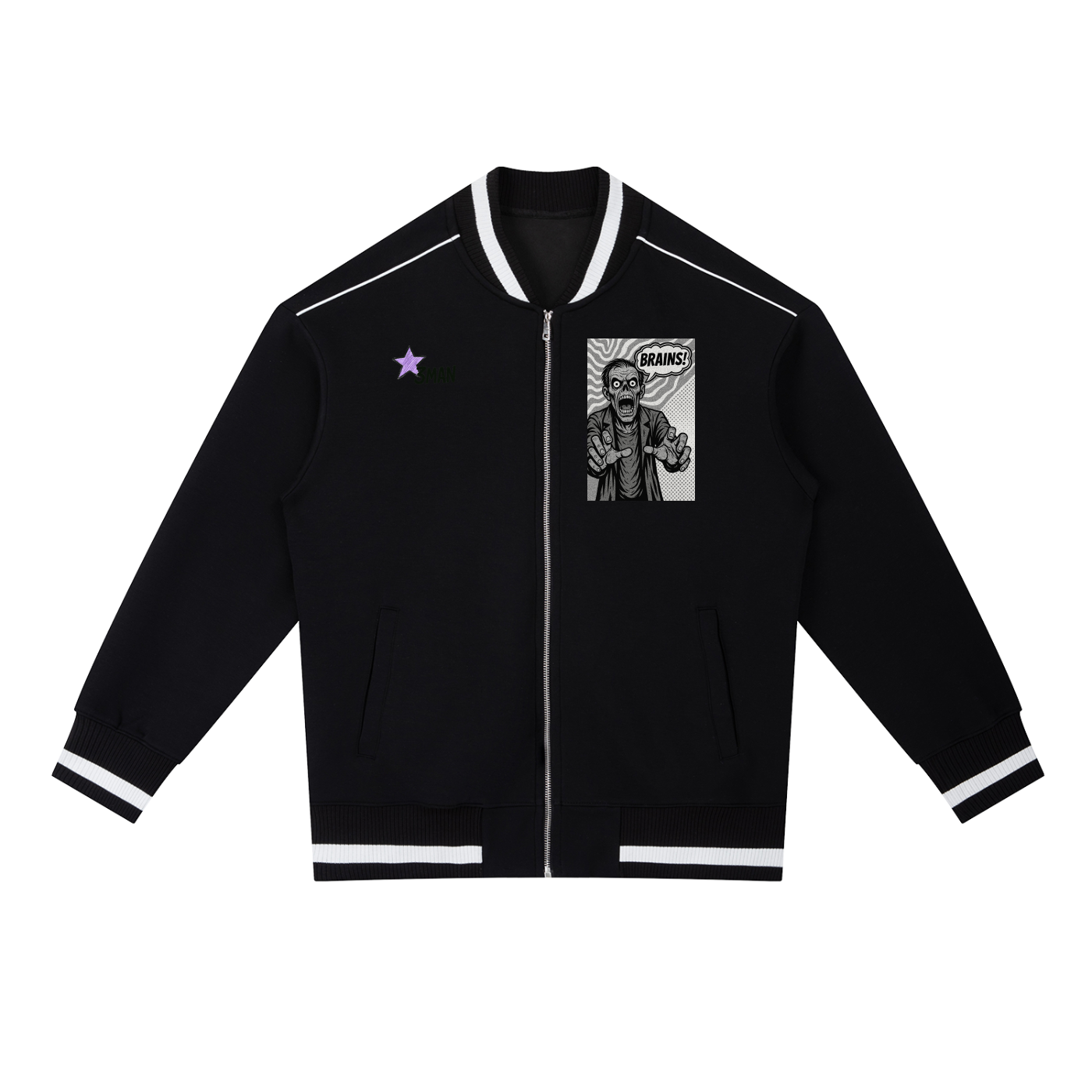 Zombie Contrast Piping Zip Bomber Jacket
