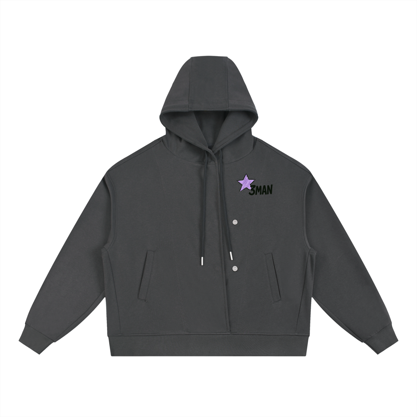 Skull Drawing Boxy Button Placket Hoodie