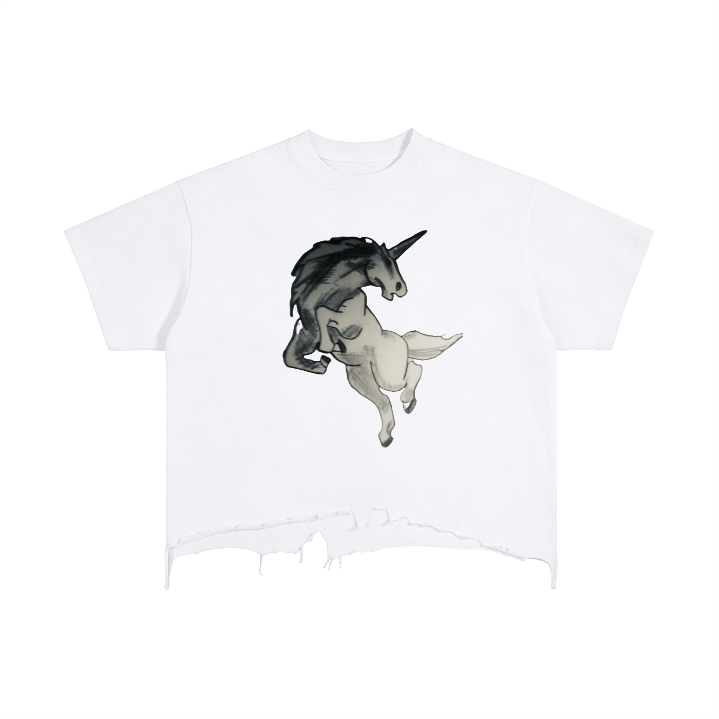 Unicorn Vintage Wash Boxy Distressed Hem T-Shirt