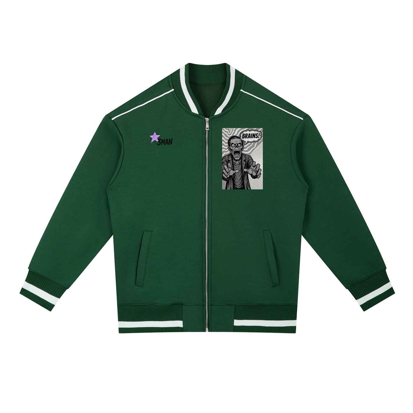 Zombie Contrast Piping Zip Bomber Jacket
