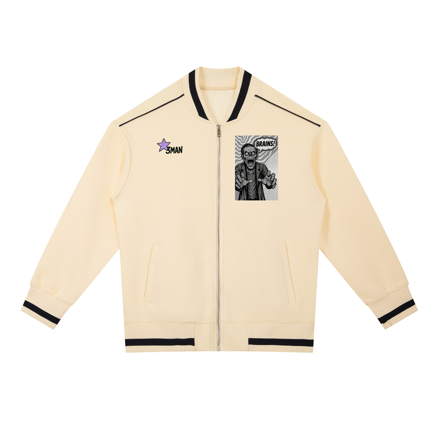 Zombie Contrast Piping Zip Bomber Jacket