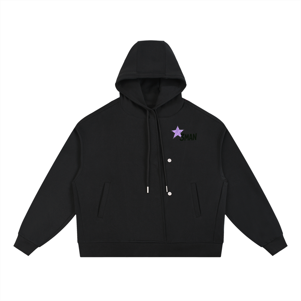 Skull Drawing Boxy Button Placket Hoodie