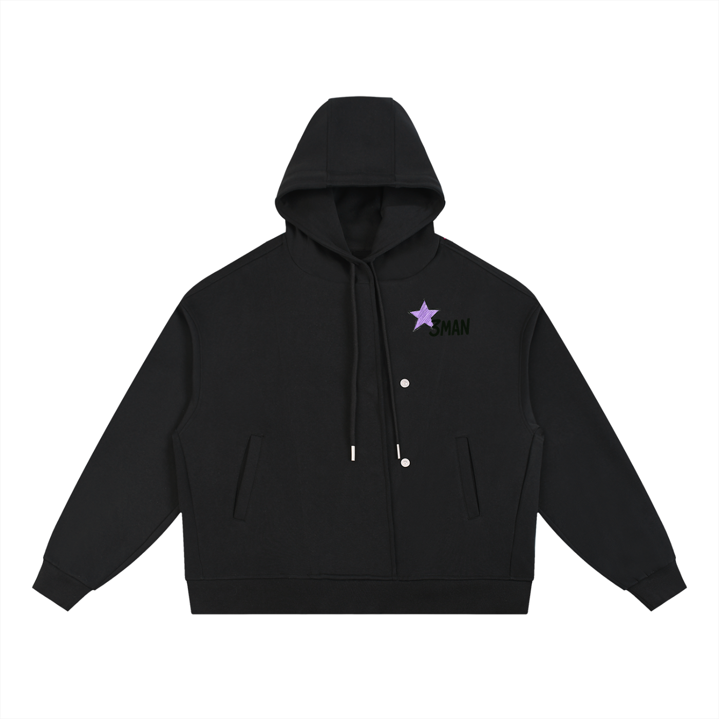 Skull Drawing Boxy Button Placket Hoodie