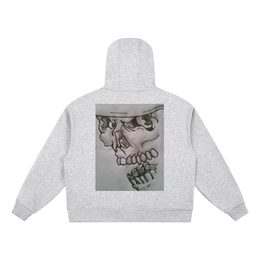 Skull Drawing Boxy Button Placket Hoodie