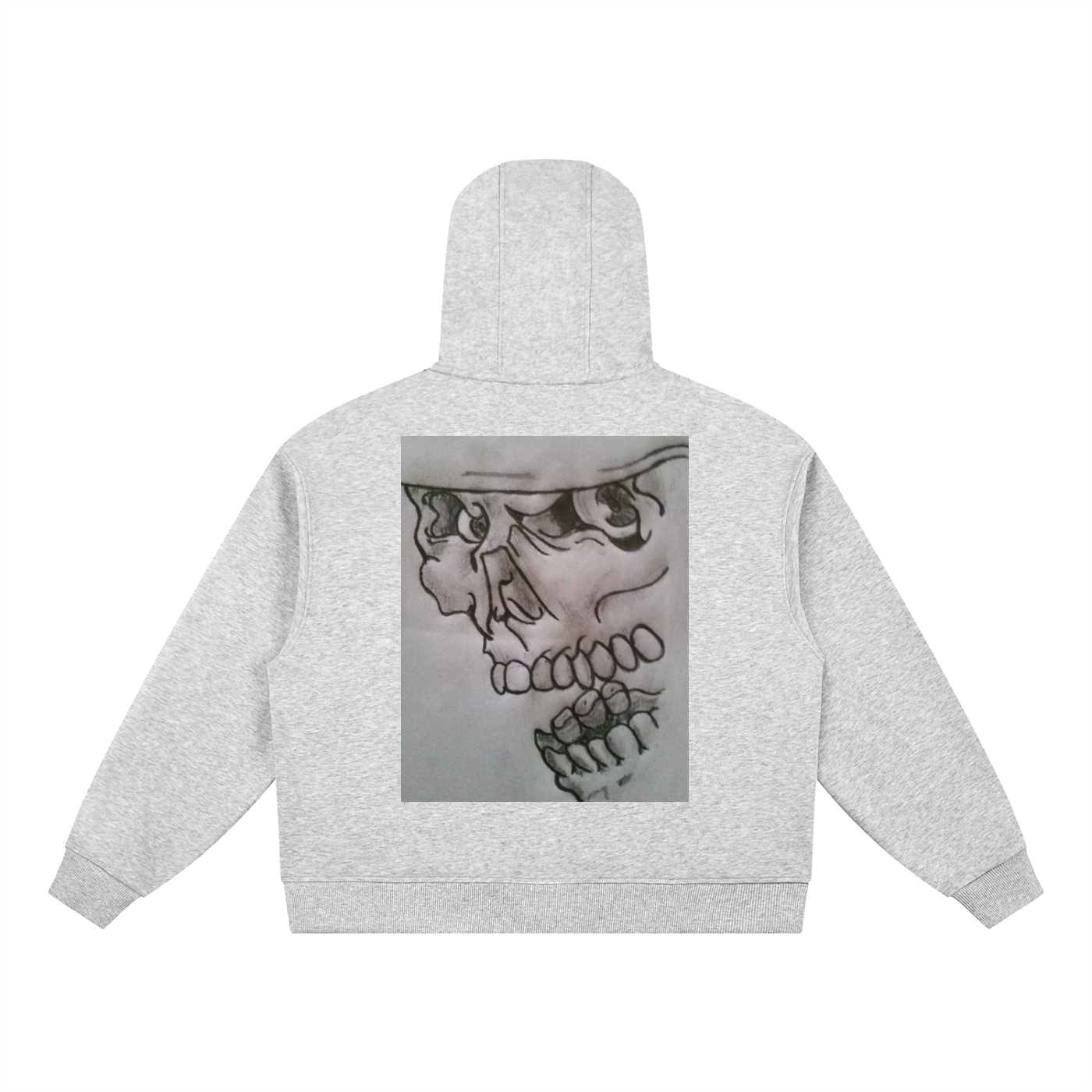 Skull Drawing Boxy Button Placket Hoodie