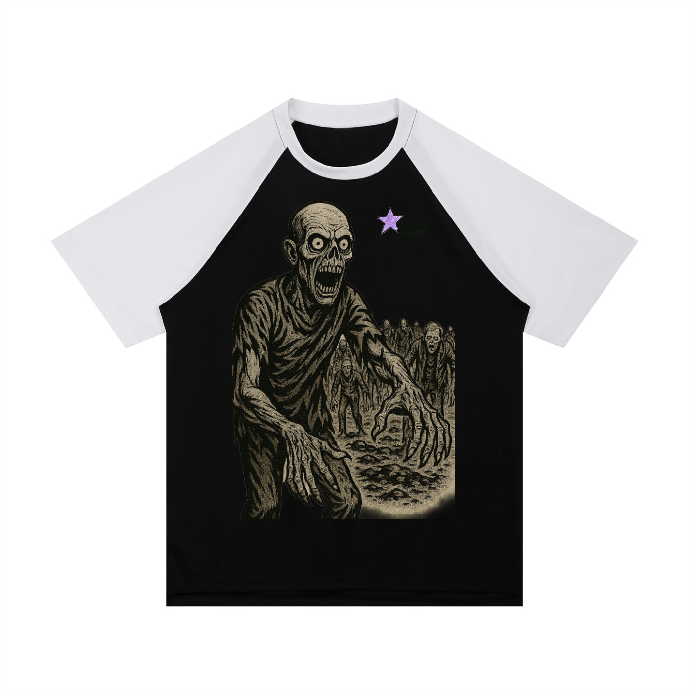 Zombie Contrast Raglan Sleeve Mesh T-Shirt