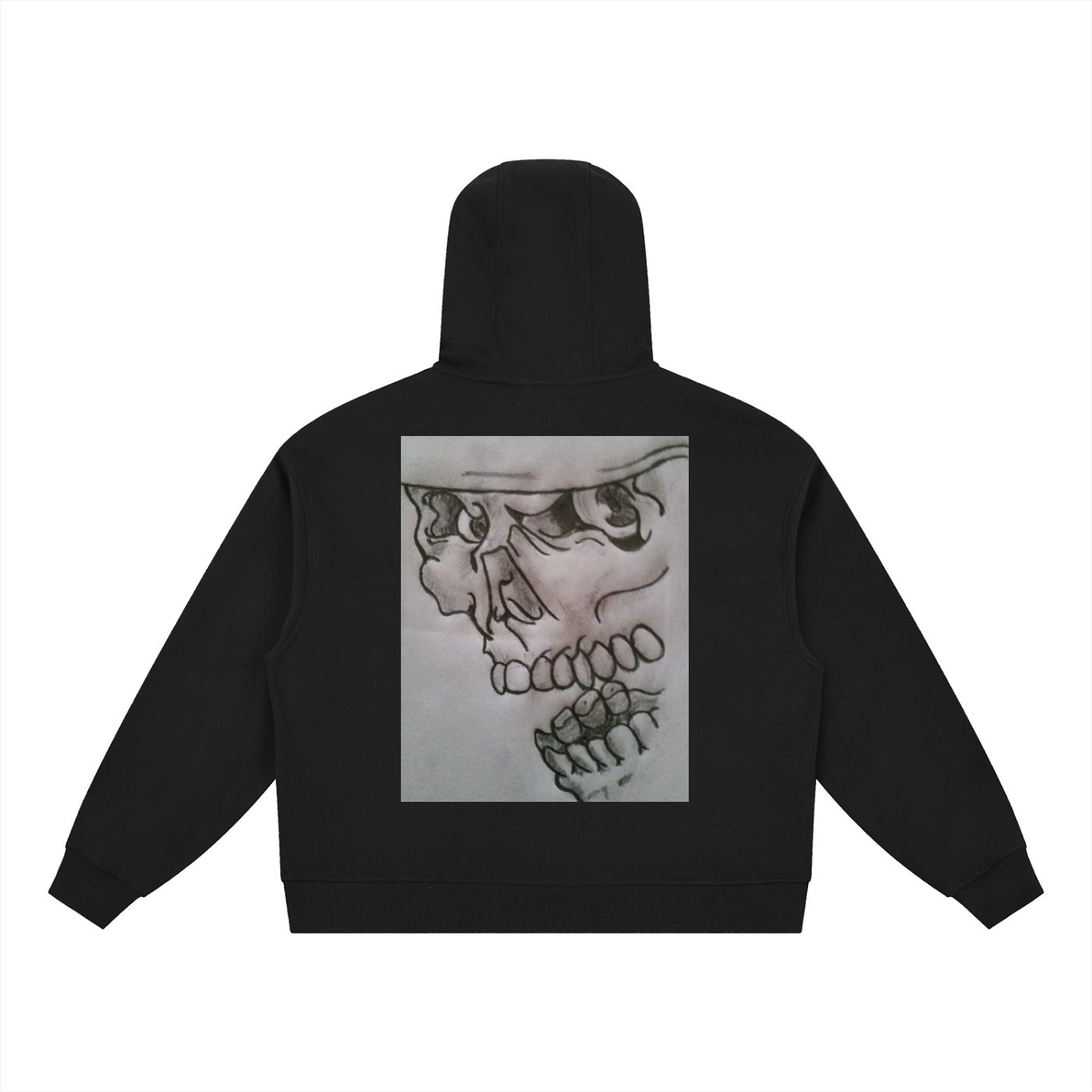 Skull Drawing Boxy Button Placket Hoodie