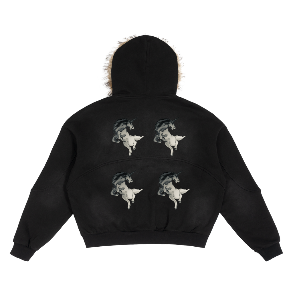 Unicorn Sun Fade Boxy Detachable Fur Hoodie