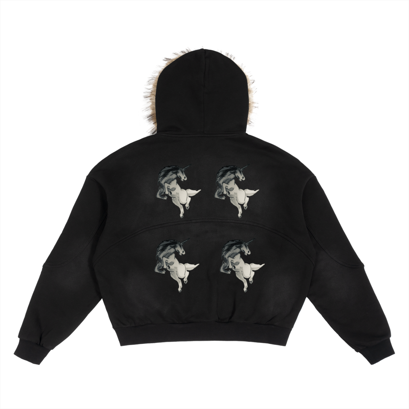 Unicorn Sun Fade Boxy Detachable Fur Hoodie