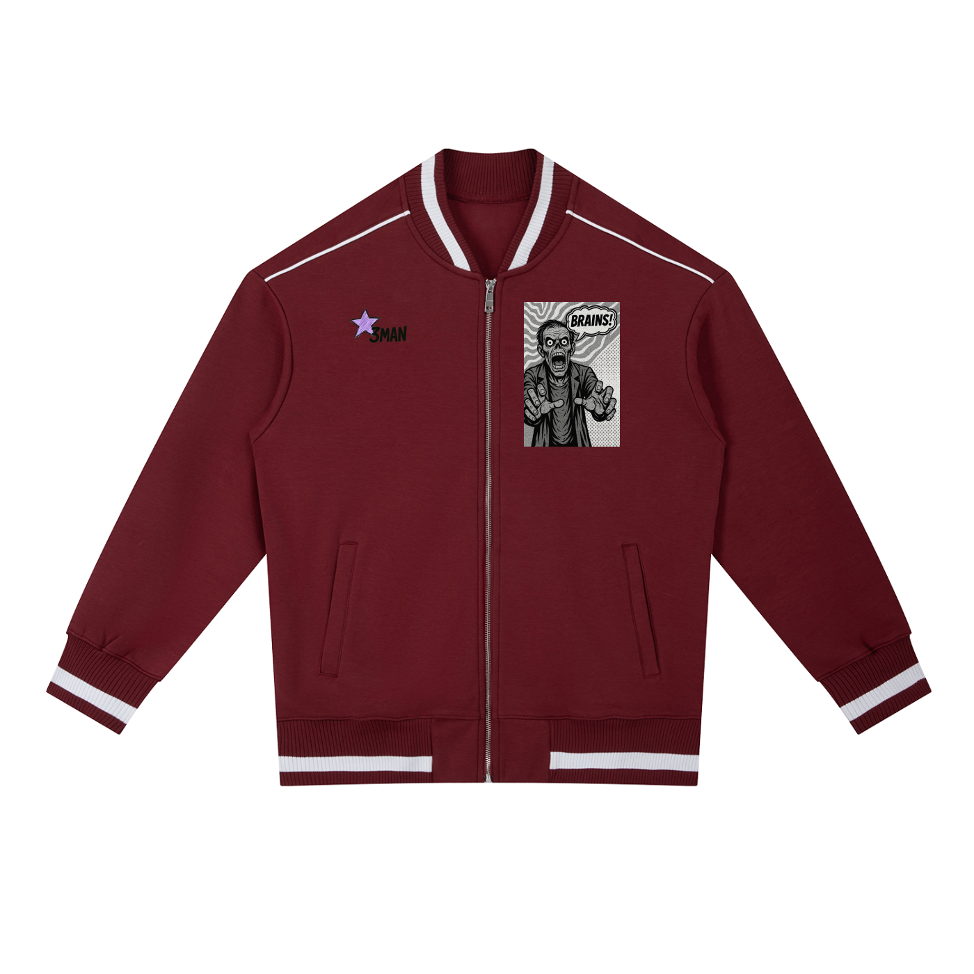 Zombie Contrast Piping Zip Bomber Jacket