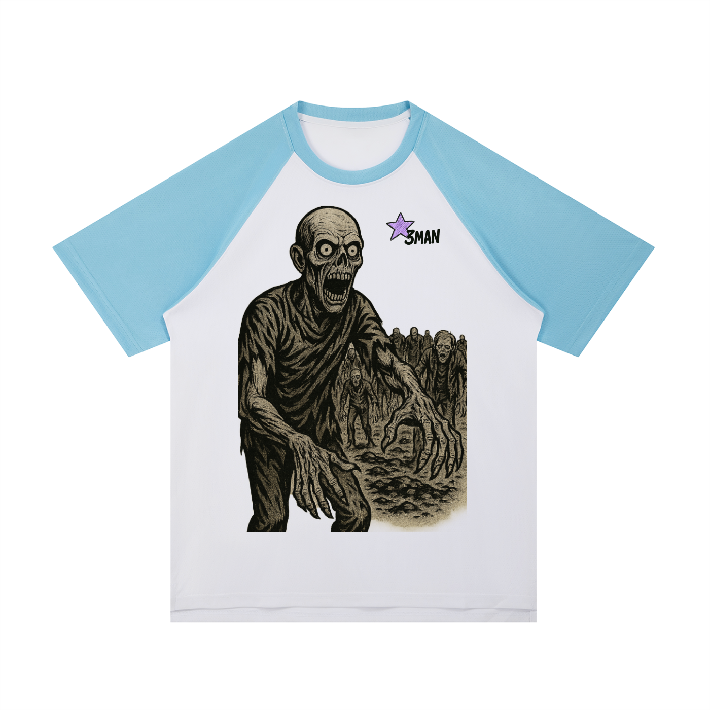 Zombie Contrast Raglan Sleeve Mesh T-Shirt