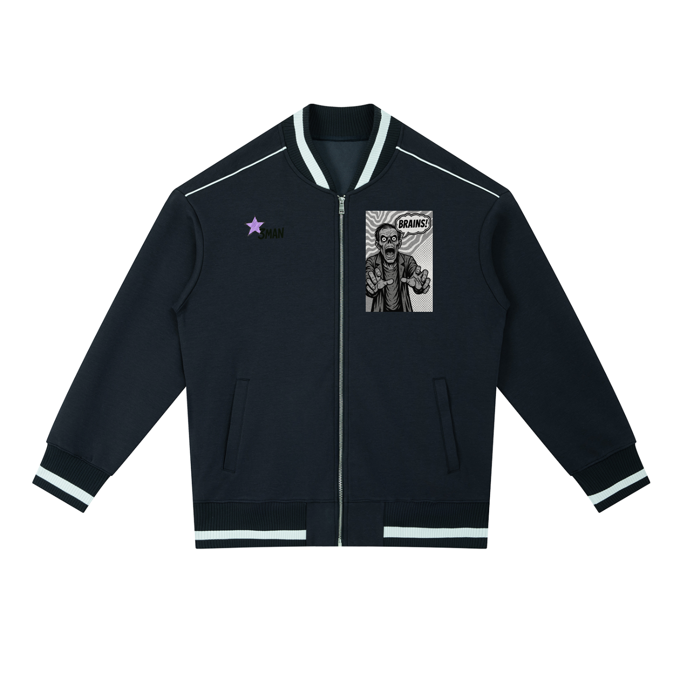 Zombie Contrast Piping Zip Bomber Jacket